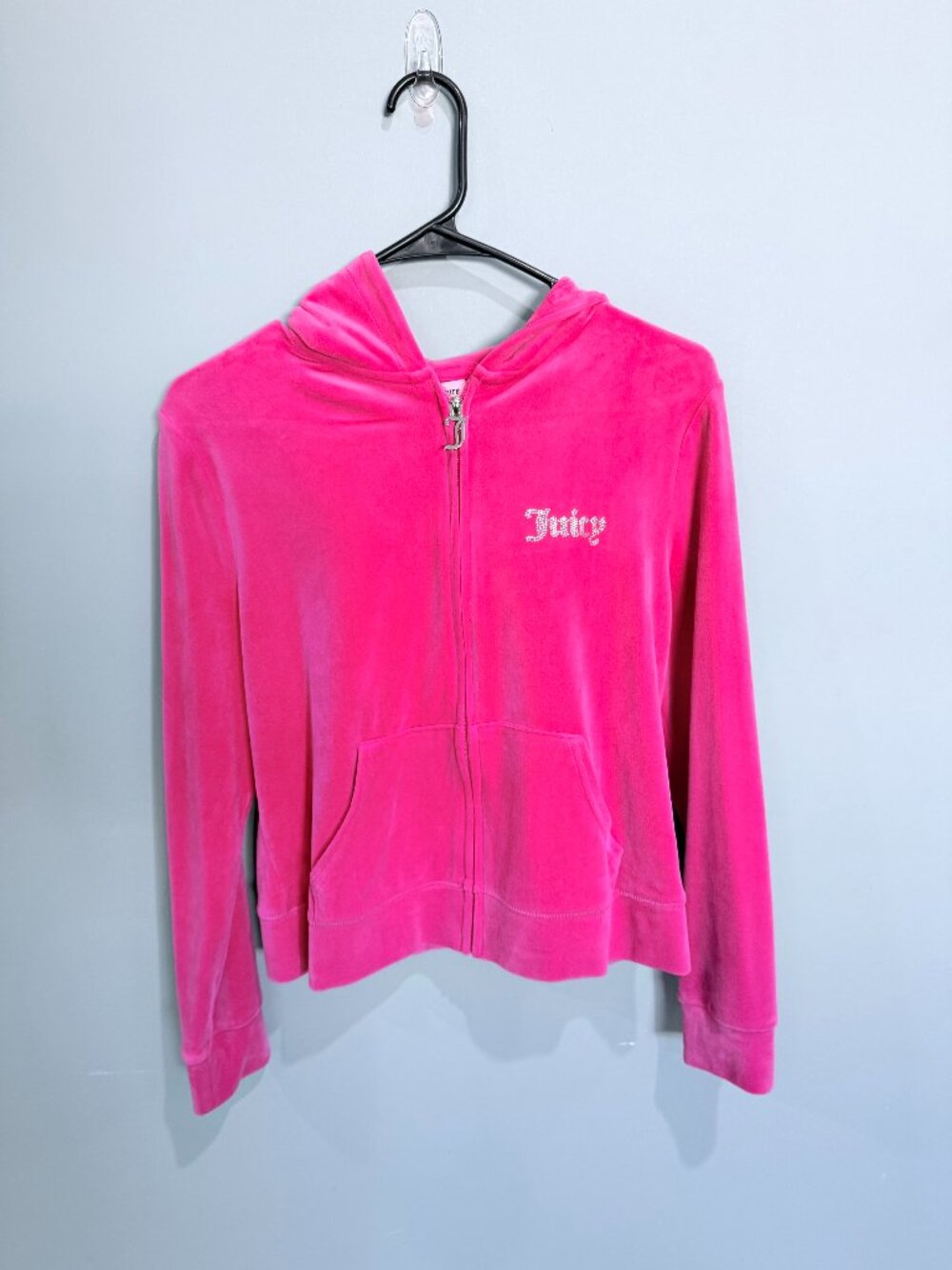 Juicy Couture Pink Velour Rhinestone Logo Zip Hoodie Y2K